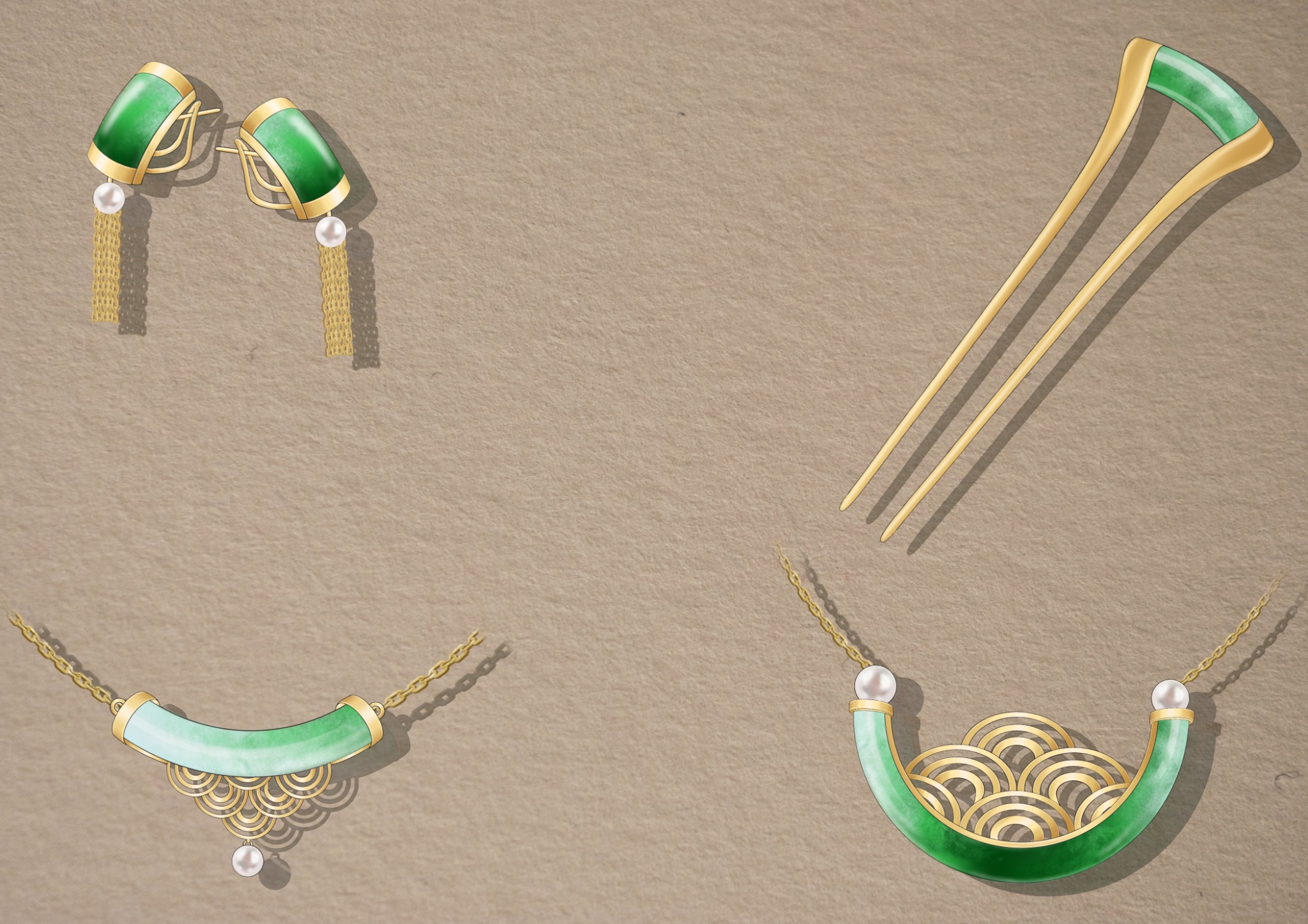 Unrealised jade jewellery and hair ornament proposals