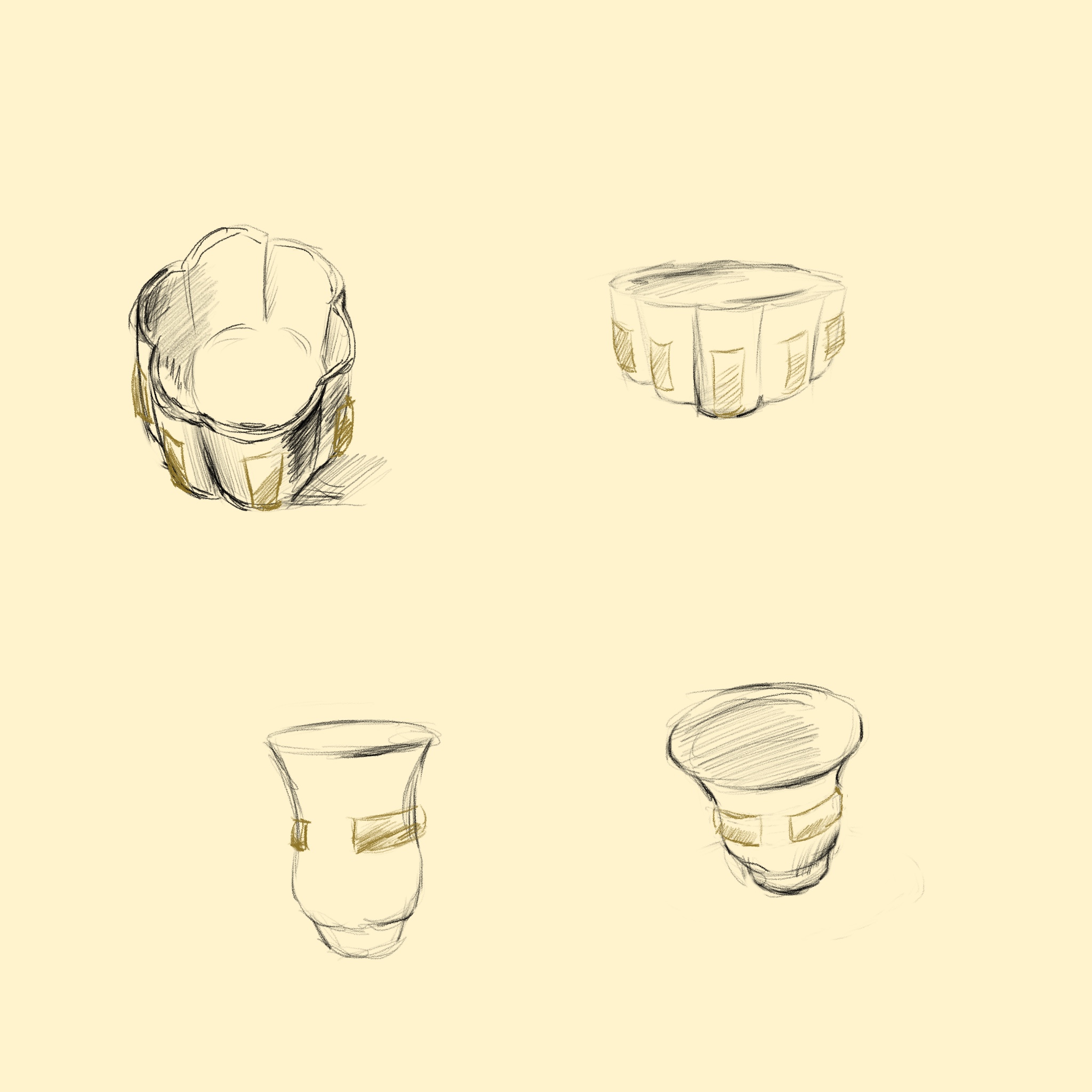 Early cup and vessel sketches